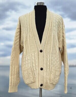 Vintage Carraig Donn IRELAND WOOL Sweater Cable Knit Fisherman Ireland Heavy XL